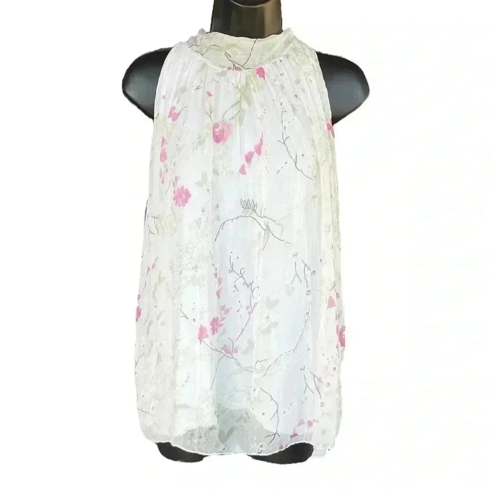 Elena Baldi Silk Sleeveless Tie Neck Tank - Size Large | G002